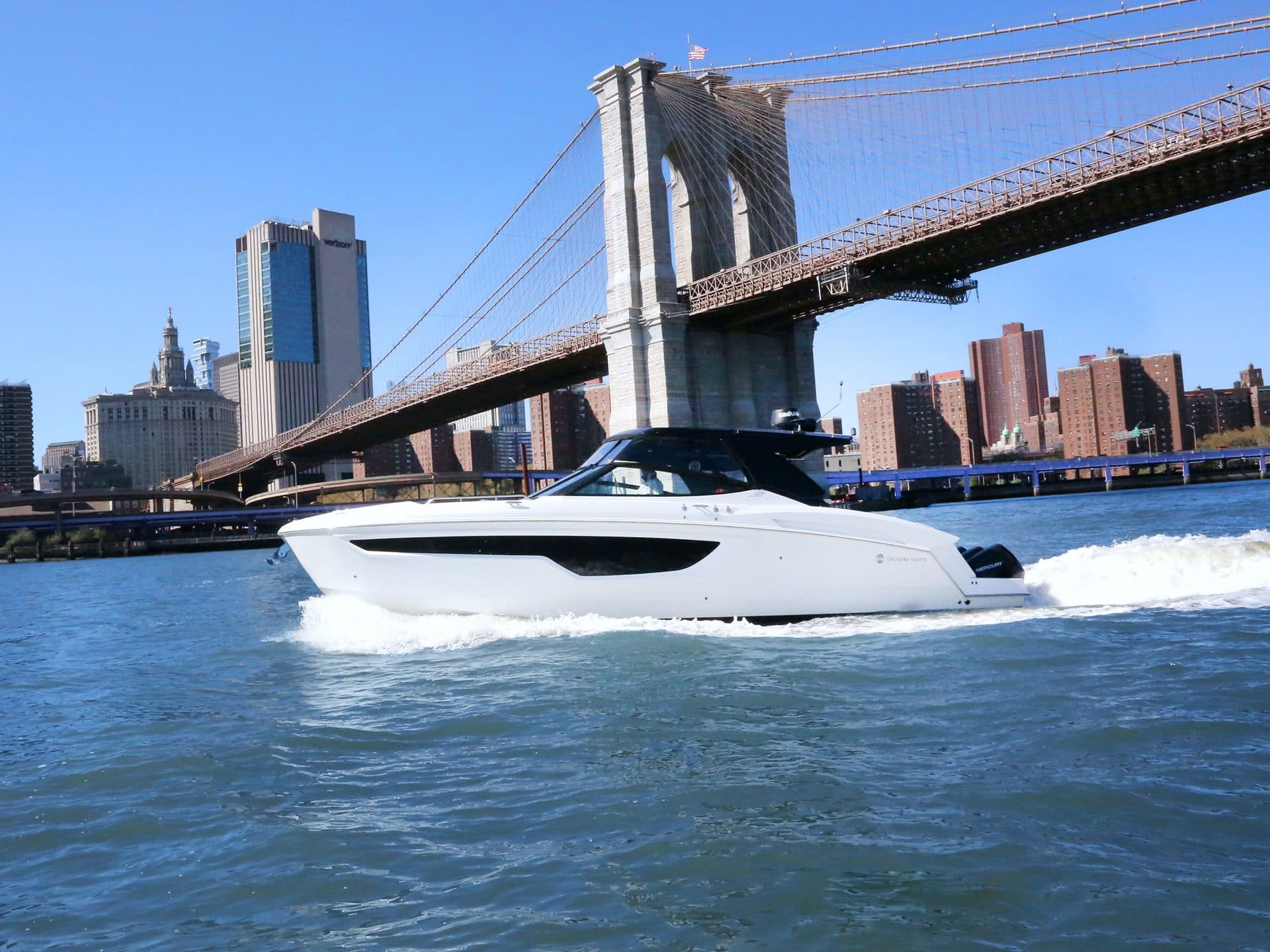 The Hudson Star yacht cruising the Hudson River past the Manhattan skyline